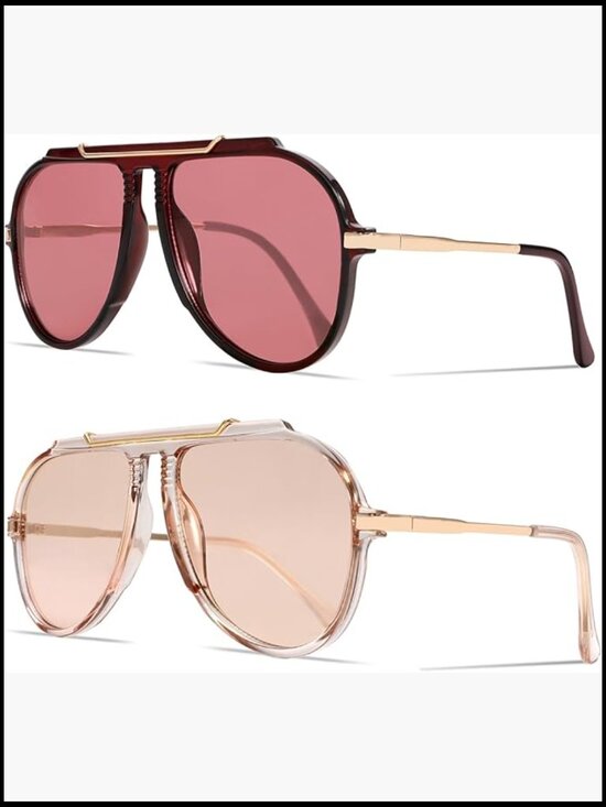Oversized Aviator Sunglasses Gold Metal Retro 70s UV Protection Tangle Free main image 7